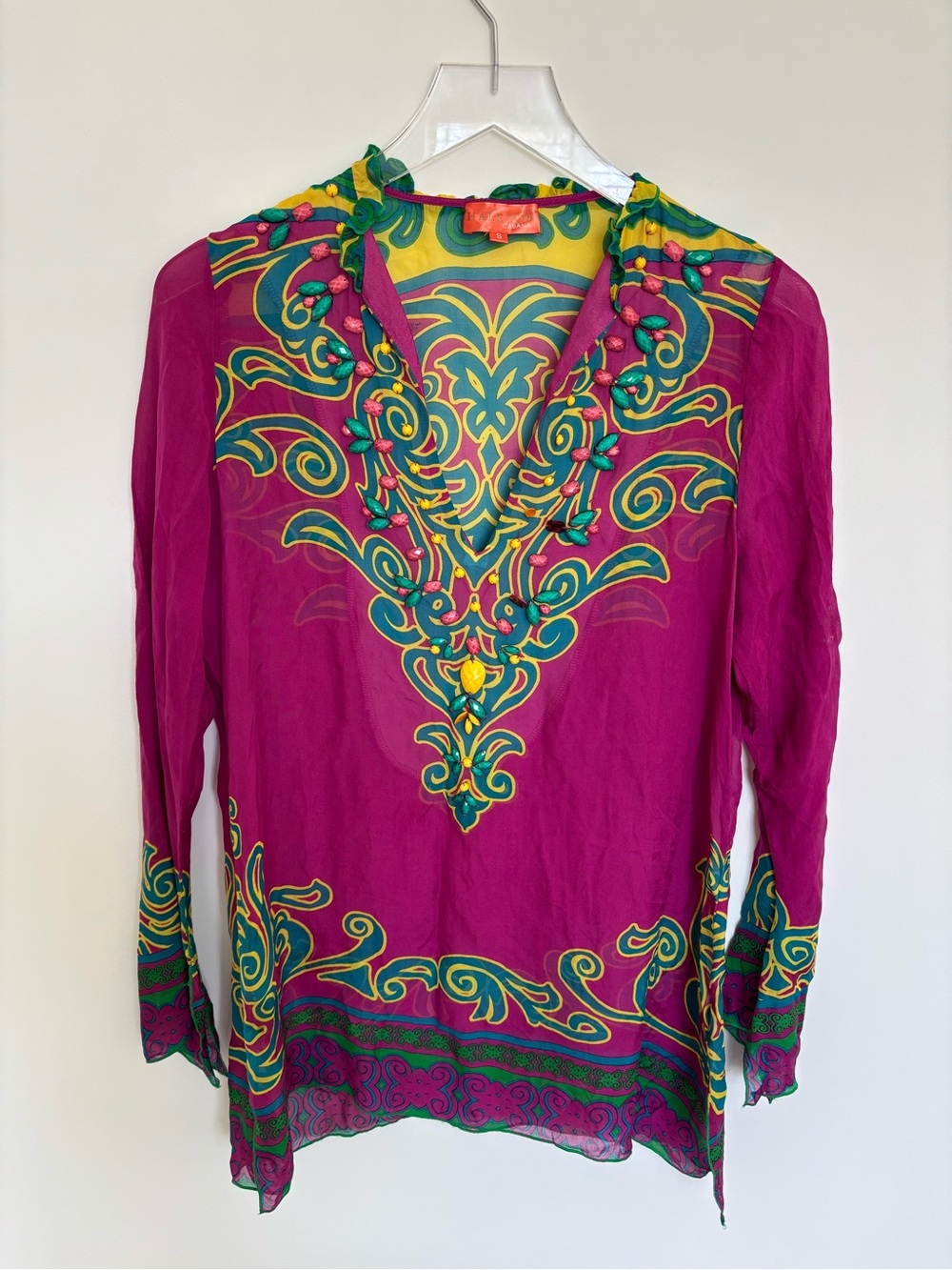 Hale Bob Fuchsia Tunic with Teal & Yellow Scroll Print